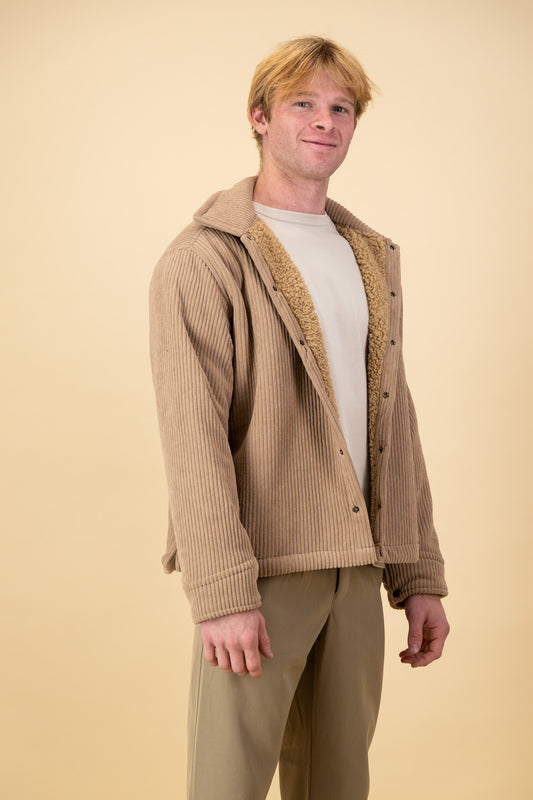 Soft Corduroy Overshirt Mocha Sherpa Lined