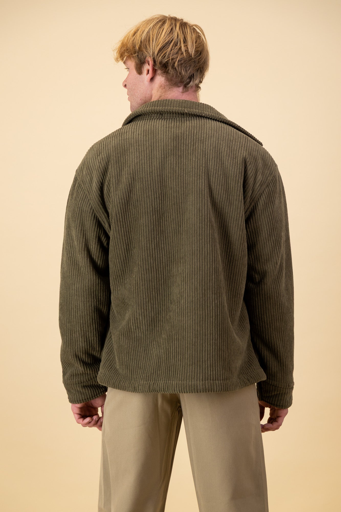 Soft Corduroy Overshirt Olive Sherpa Lined