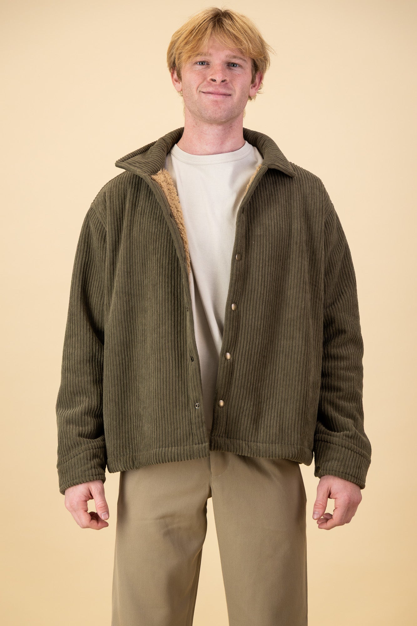 Soft Corduroy Overshirt Olive Sherpa Lined