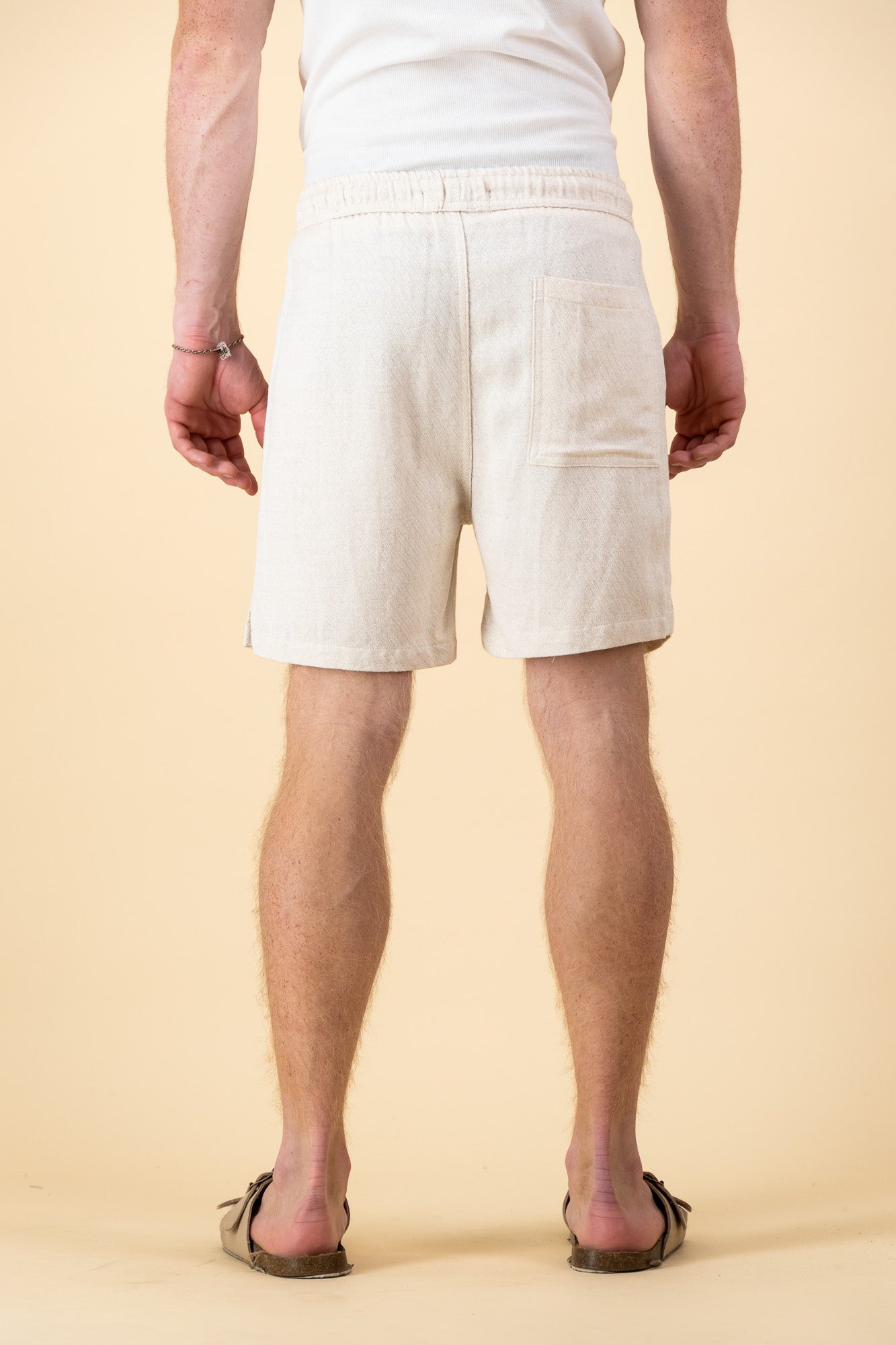 Linen Rayon Shorts Diamond Dobby Jacquard Cream