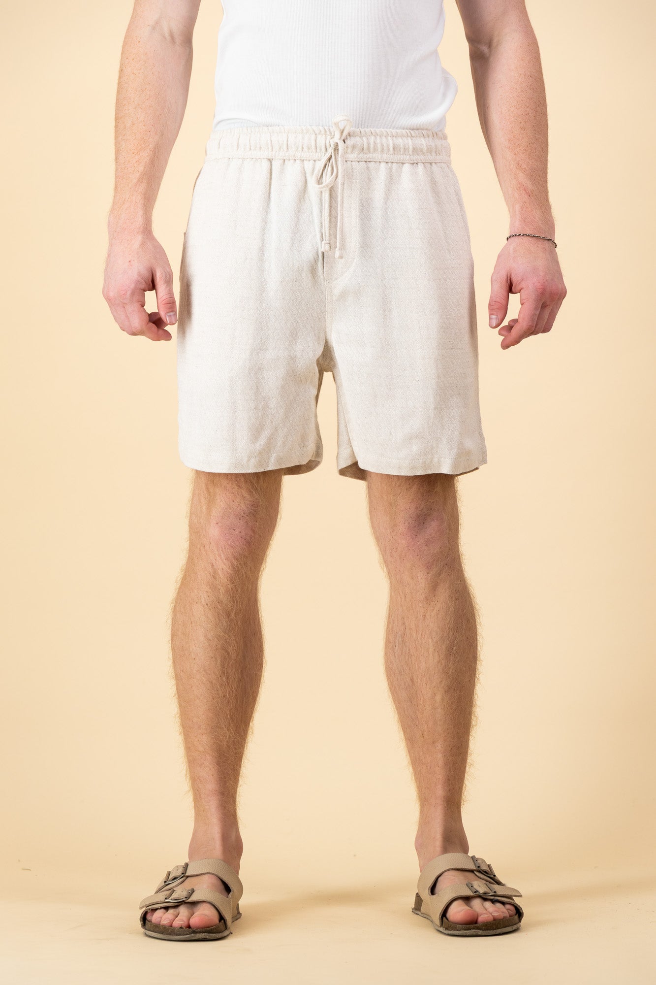 Linen Rayon Shorts Diamond Dobby Jacquard Cream