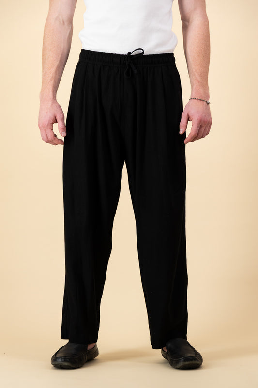 Linen Viscose Barrel Pants Black