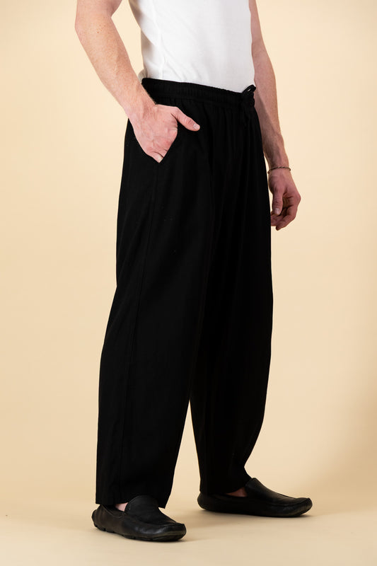 Linen Viscose Barrel Pants Black