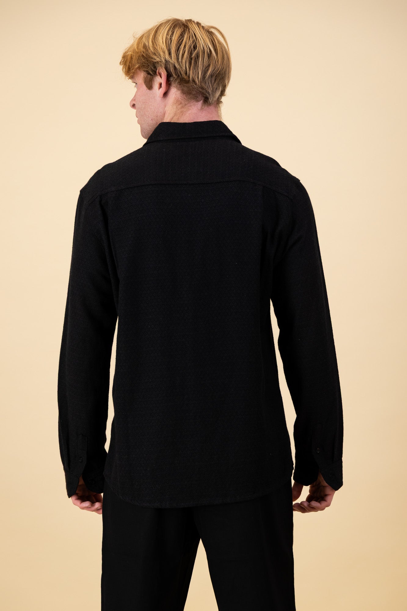 Linen Rayon LS Shirt Diamond Dobby Black