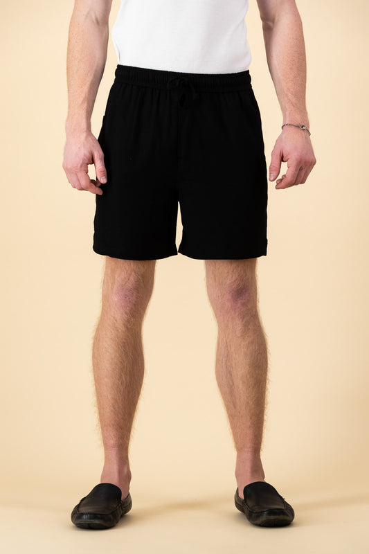 Black Linen Viscose Shorts