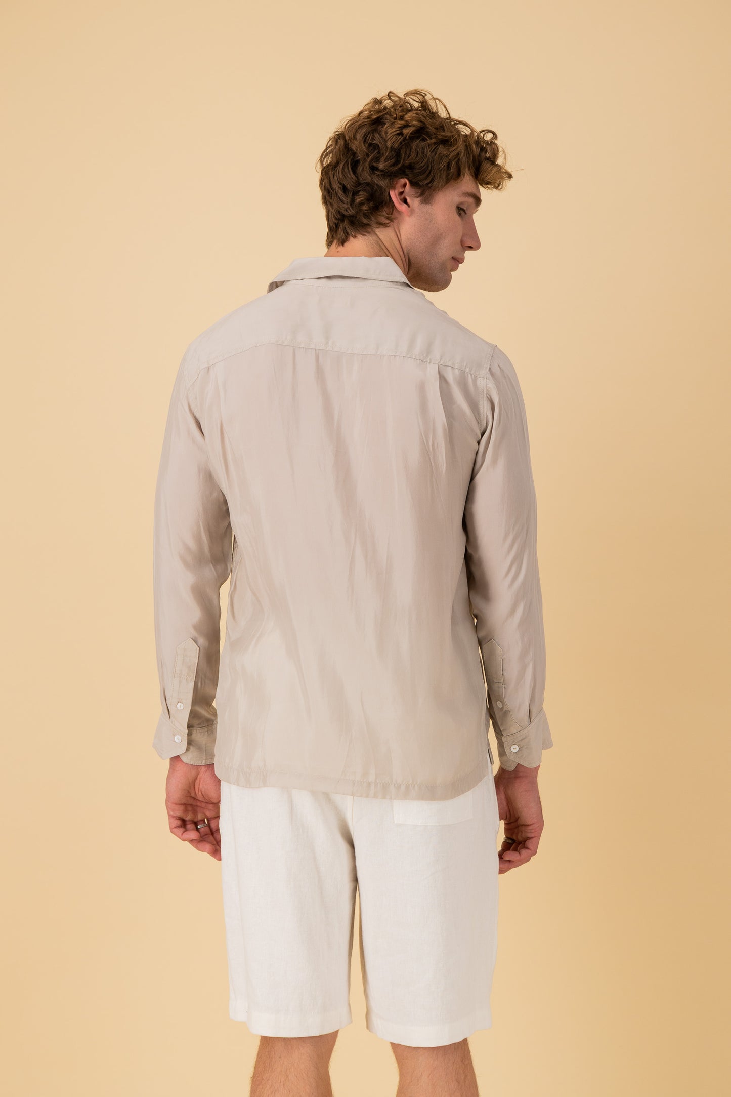 LS Shirt Boxy Cupro Stone, back view
