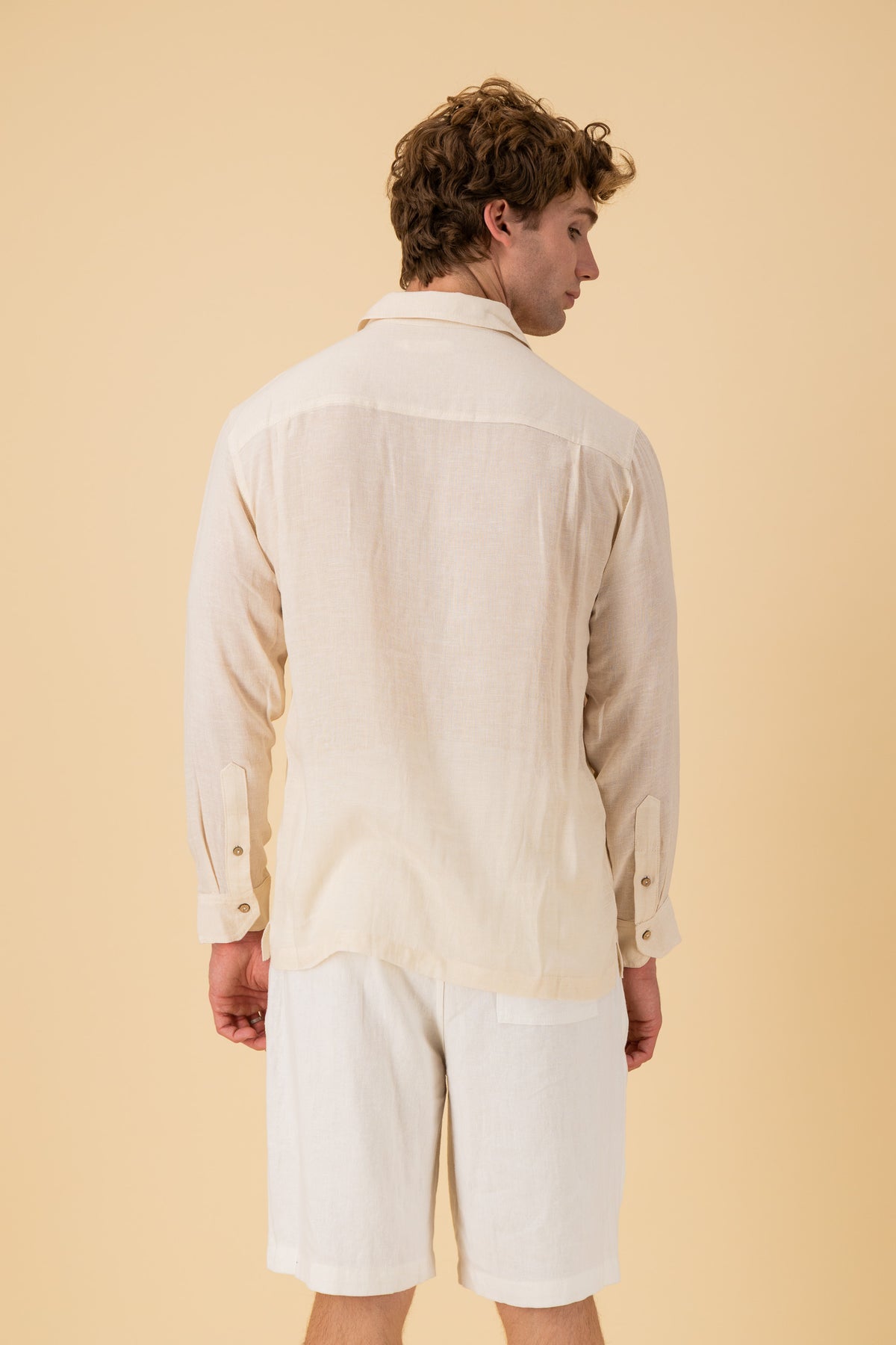 LS Shirt Boxy Rayon Muslin Cream, back view