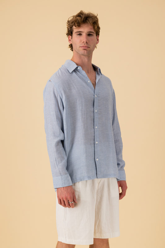 LS Shirt Boxy Rayon Muslin Sky, side view