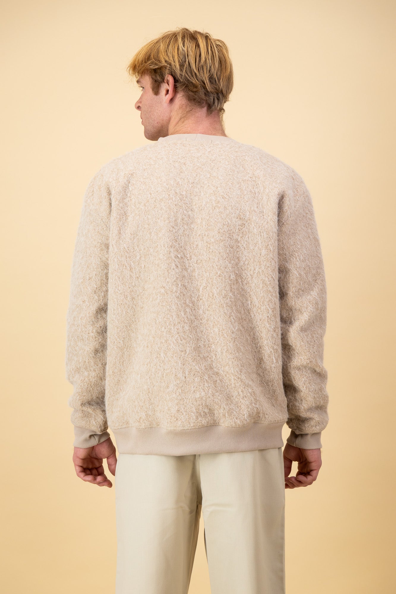 Beige Boiled Wool-look Crew Neck Sweater