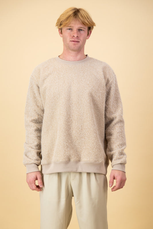 Beige Boiled Wool-look Crew Neck Sweater