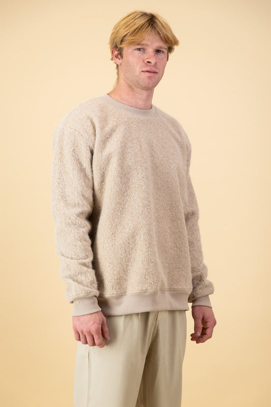 Beige Boiled Wool-look Crew Neck Sweater
