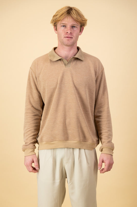 Brushed Knit LS Polo Caramel