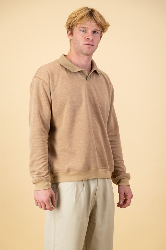 Brushed Knit LS Polo Caramel