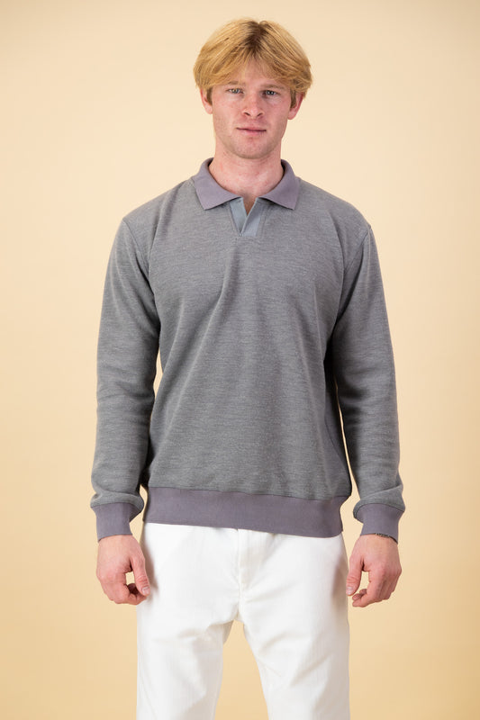 Brushed Knit LS Polo Mid Grey