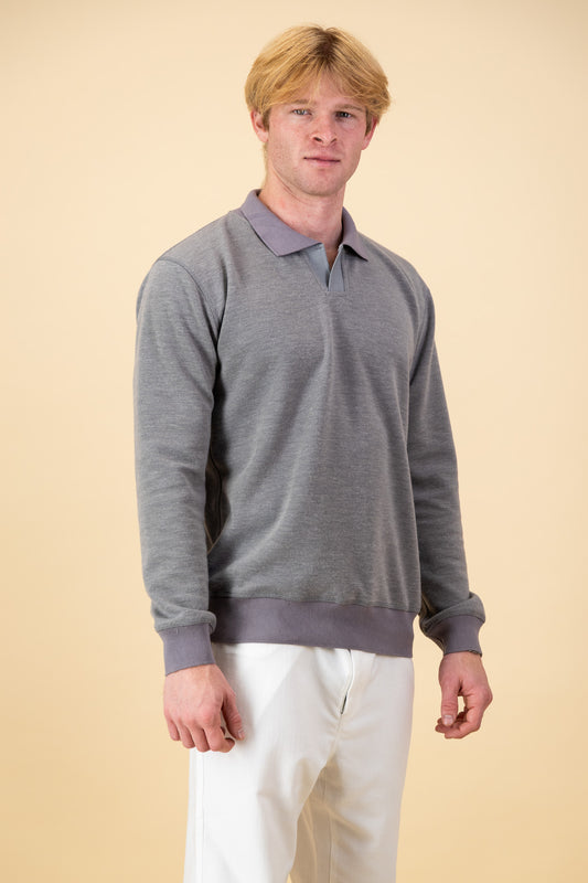 Brushed Knit LS Polo Mid Grey