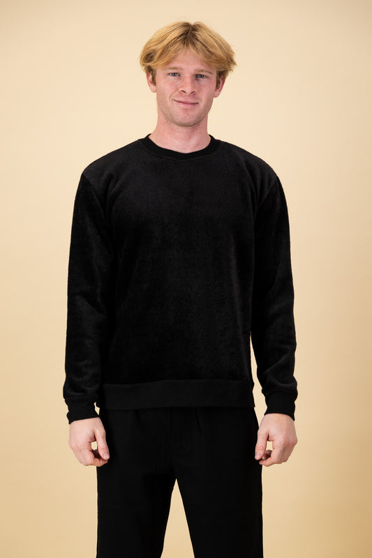 Black Fur Crew Neck Sweater