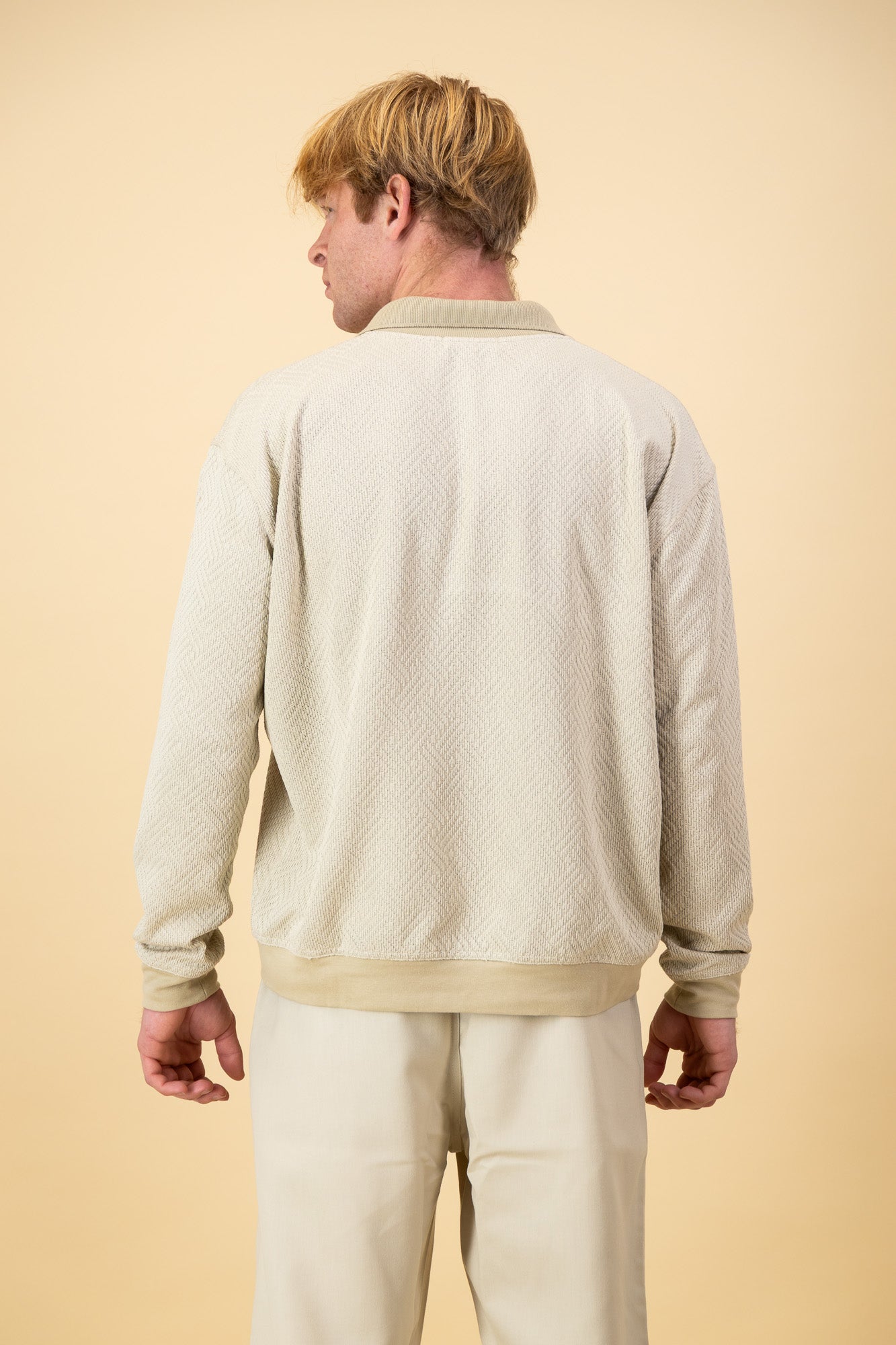 Geo Knit LS Polo Taupe