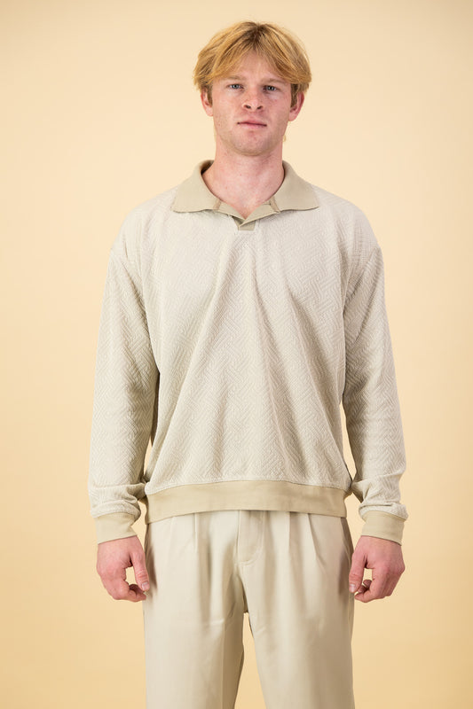 Geo Knit LS Polo Taupe