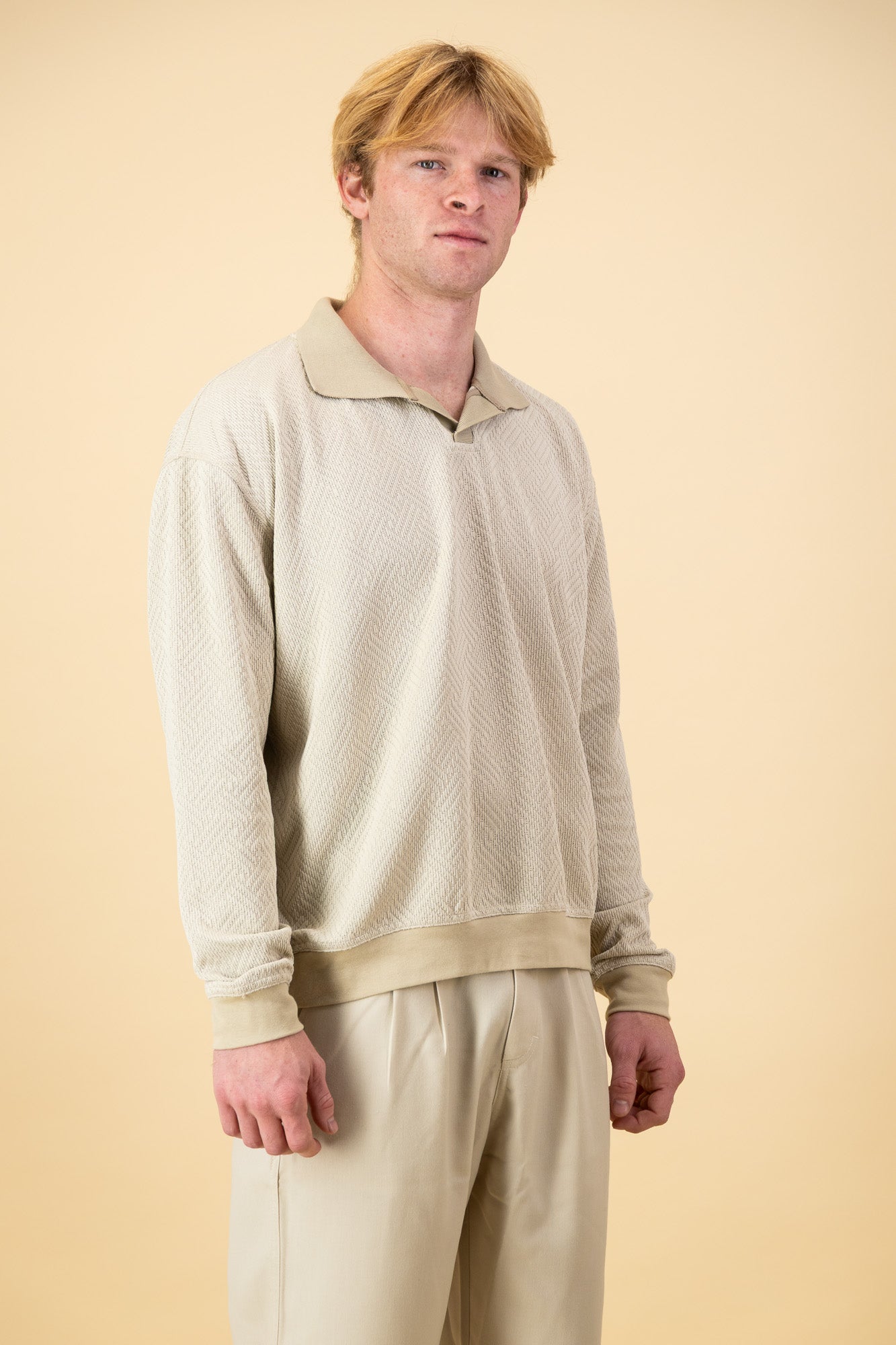 Geo Knit LS Polo Taupe