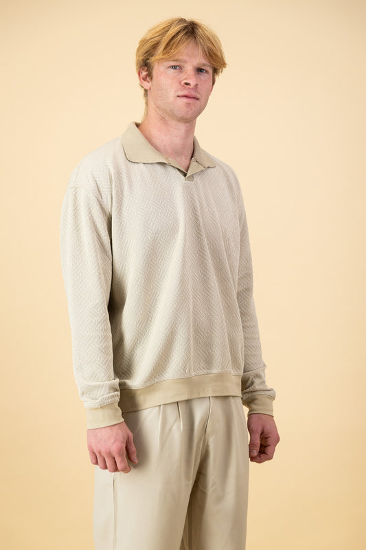 Geo Knit LS Polo Taupe