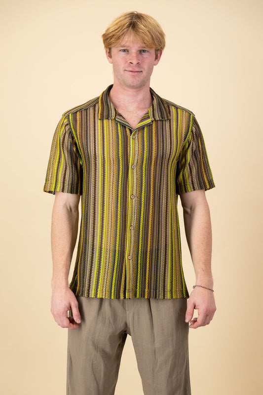 Poly Crochet Shirt Fall Stripe
