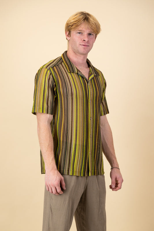 Poly Crochet Shirt Fall Stripe
