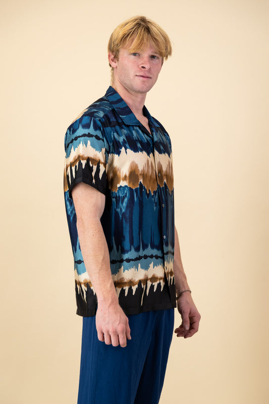 Poly Silky Shirt Beach Waves