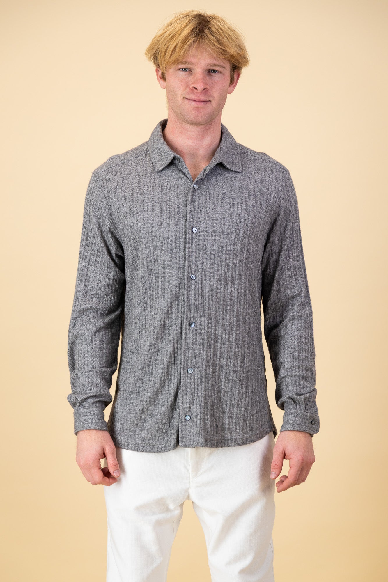 Cable Knit LS Shirt Grey