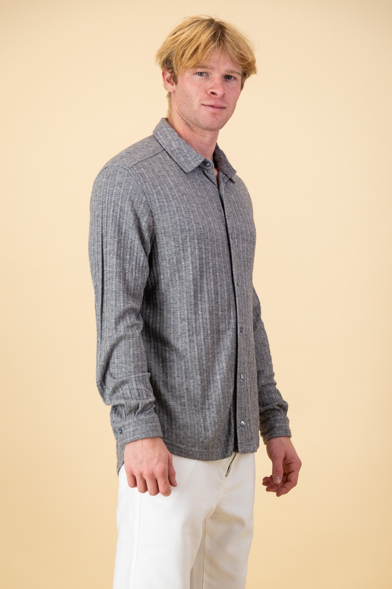 Cable Knit LS Shirt Grey