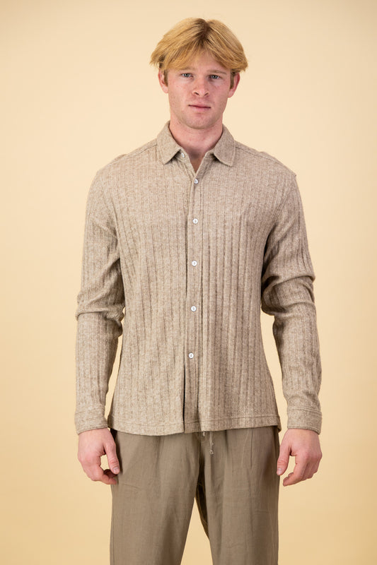 Cable Knit LS Shirt Beige
