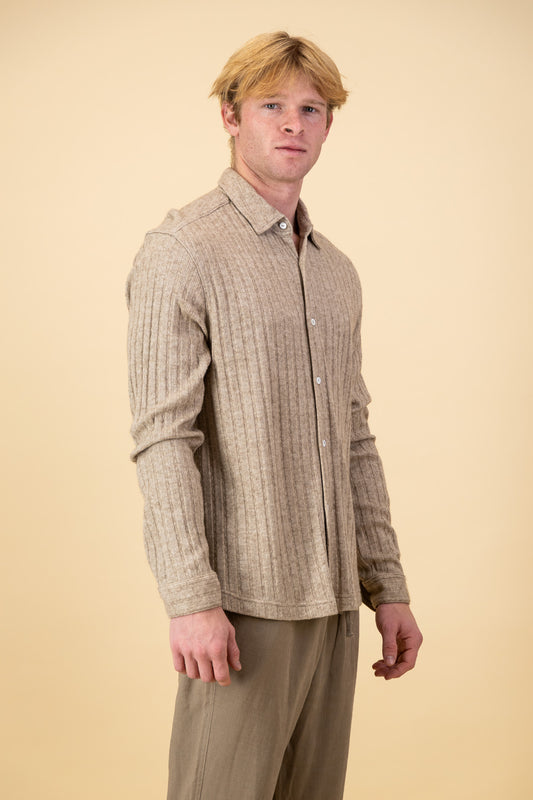 Cable Knit LS Shirt Beige