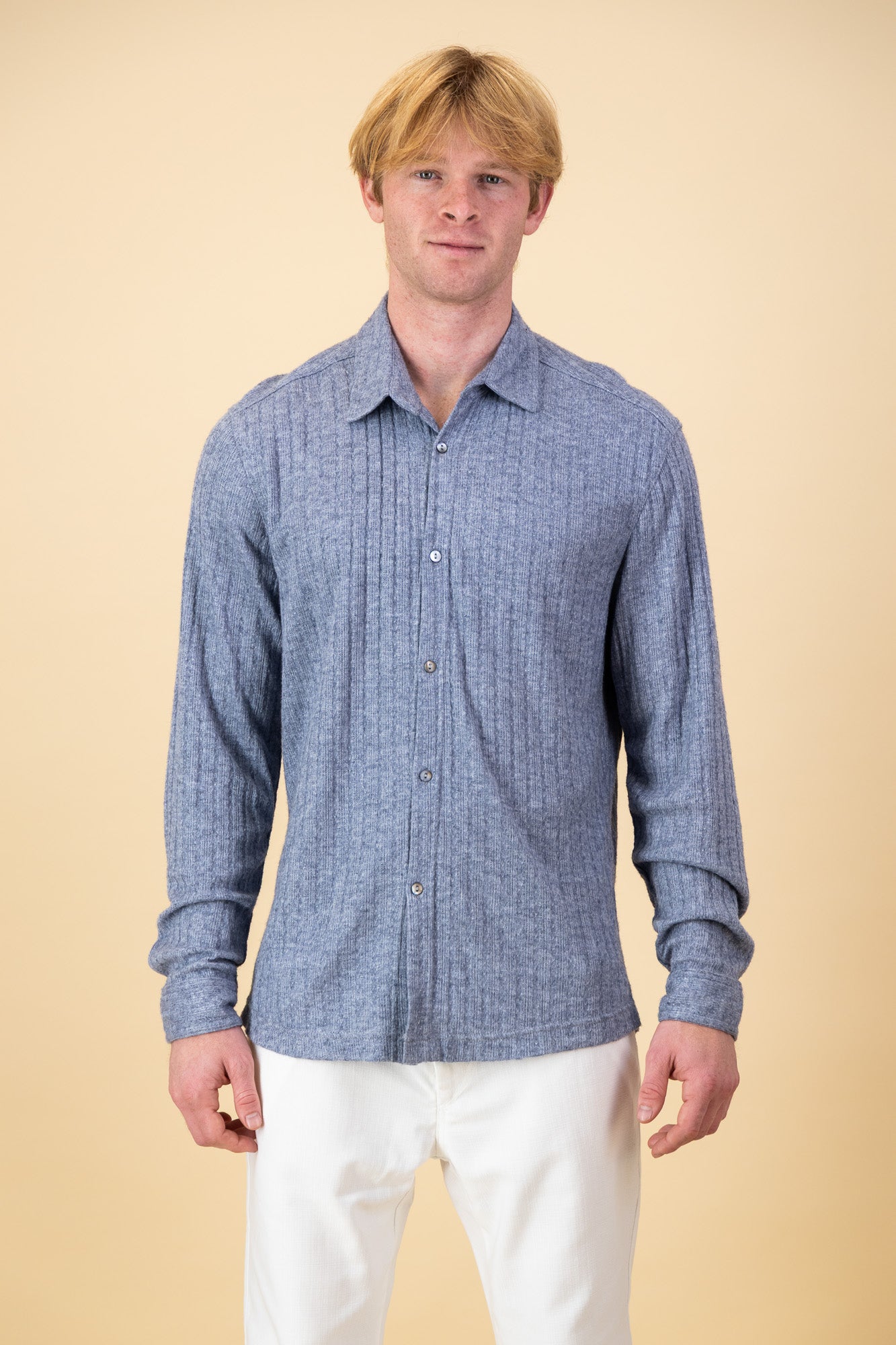 Cable Knit LS Shirt Steel Blue