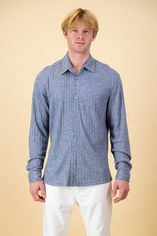 Cable Knit LS Shirt Steel Blue