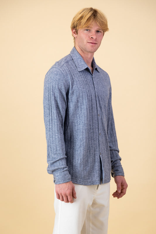 Cable Knit LS Shirt Steel Blue