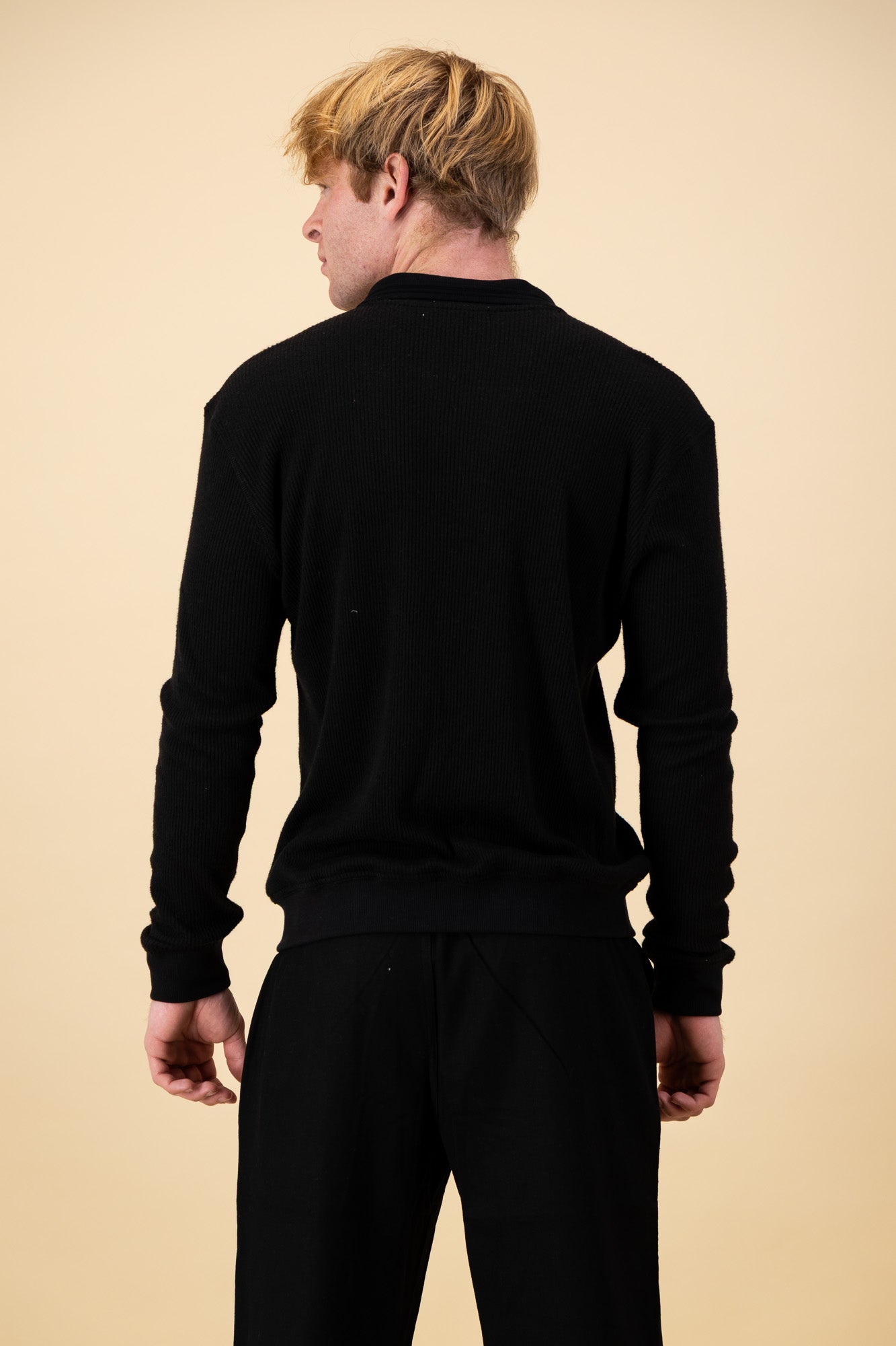 Rayon-rich Rib LS Polo Black