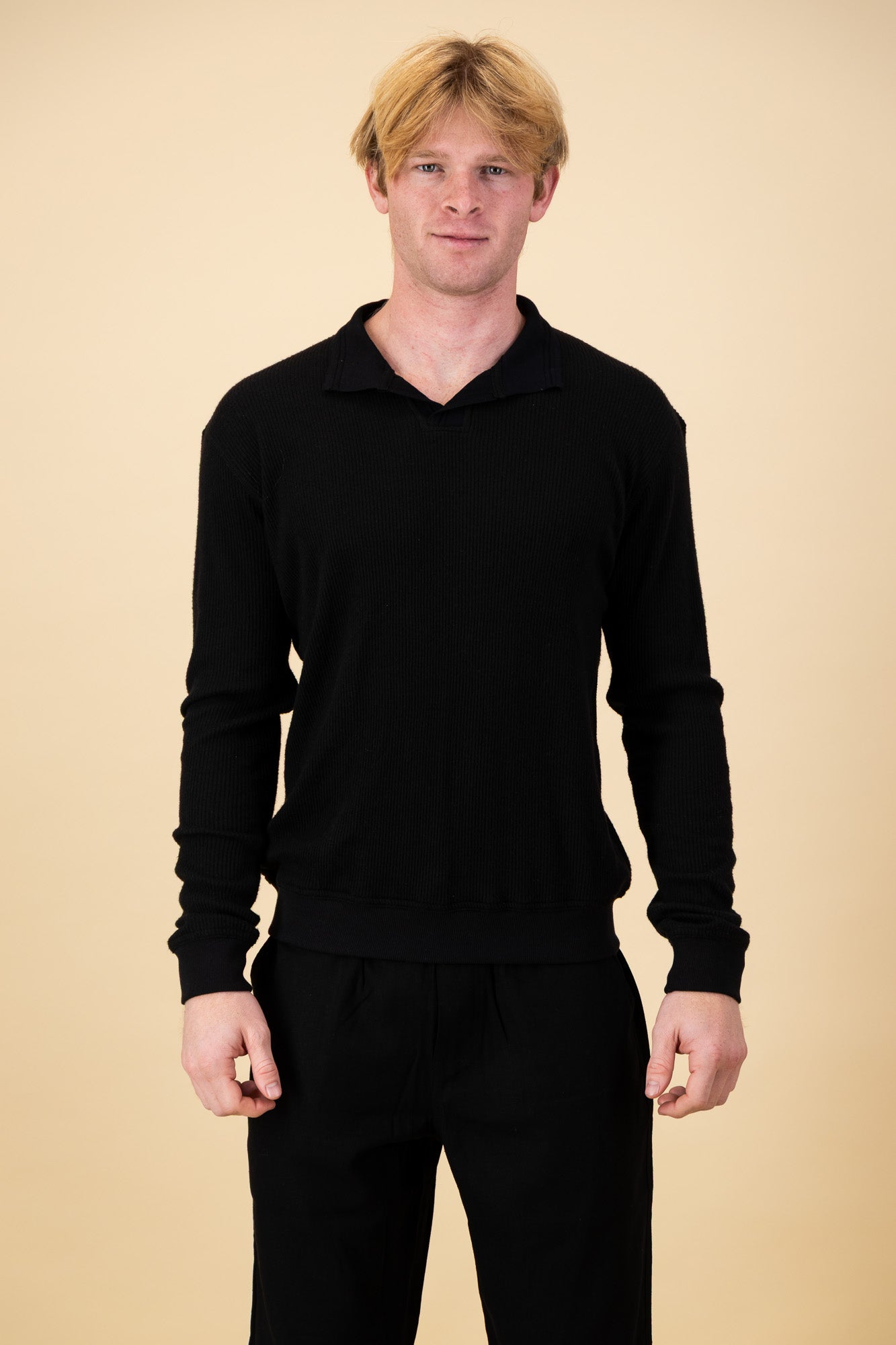 Rayon-rich Rib LS Polo Black