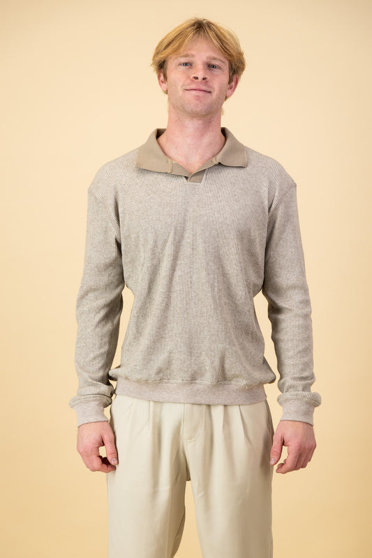 Rayon-rich Rib LS Polo Oatmeal