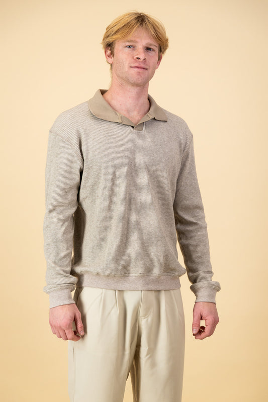 Rayon-rich Rib LS Polo Oatmeal