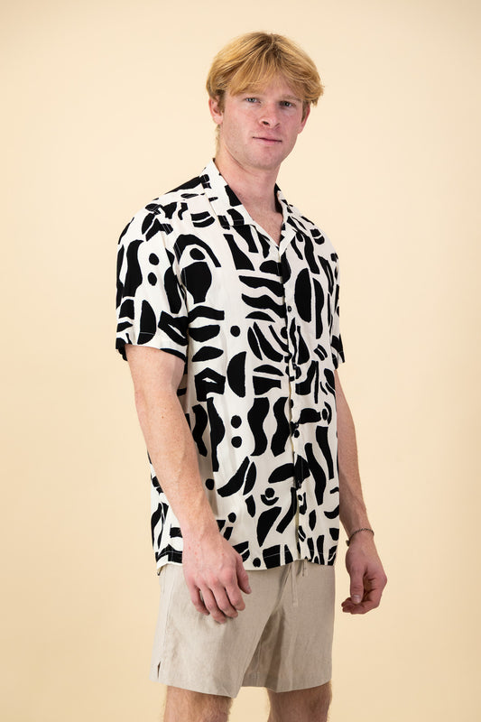 Black & Cream Abstract Viscose SS Shirt