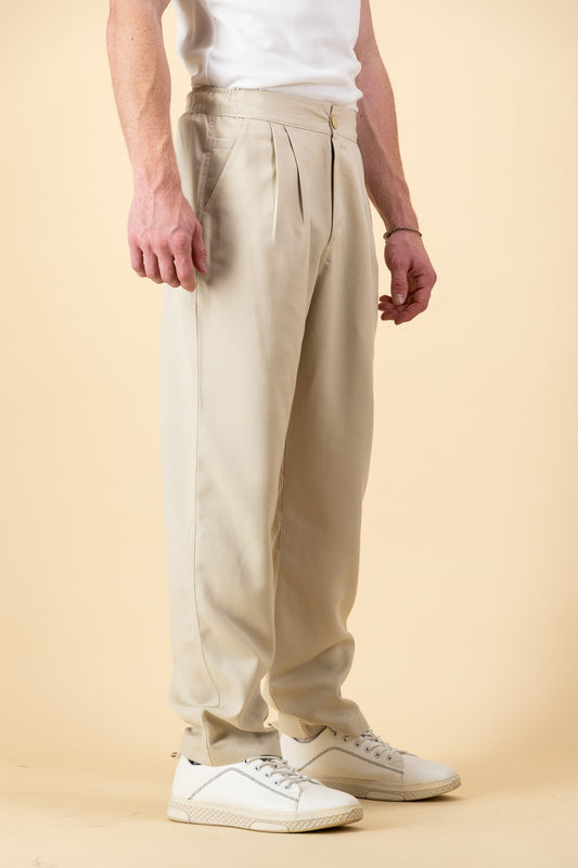 Comfort Vintage Pants Cream Viscose Twill