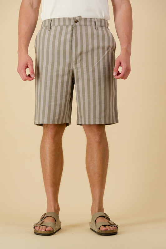 Bermuda Jorts Cotton Denim Olive Stripe