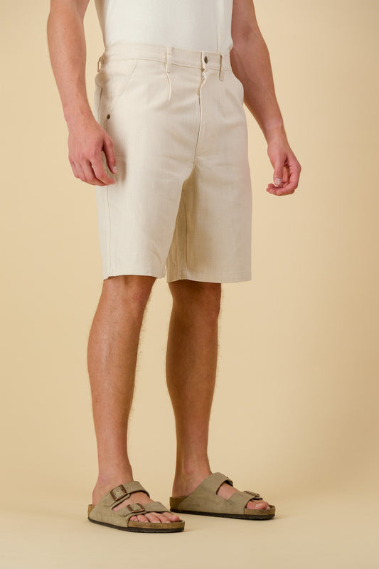 Bermuda Jorts Cotton Denim Cream Slub