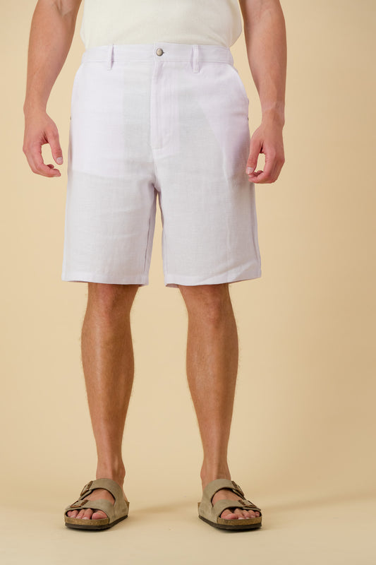 Bermuda Jorts Linen Herringbone Lilac White