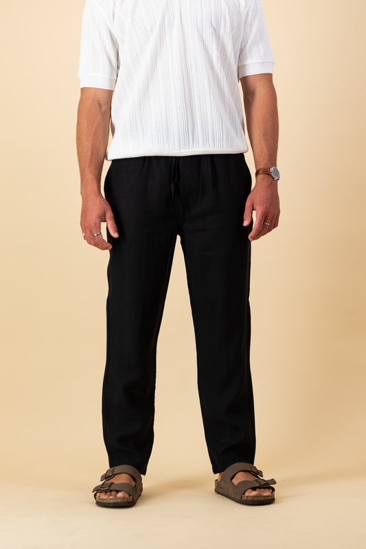 Linen Comfort Pants Black