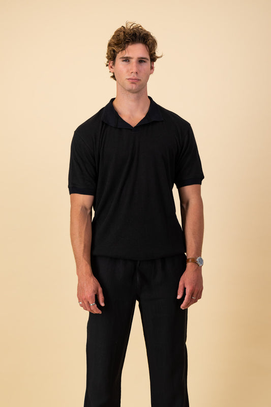 Polo Rayon-rich Rib Black SS