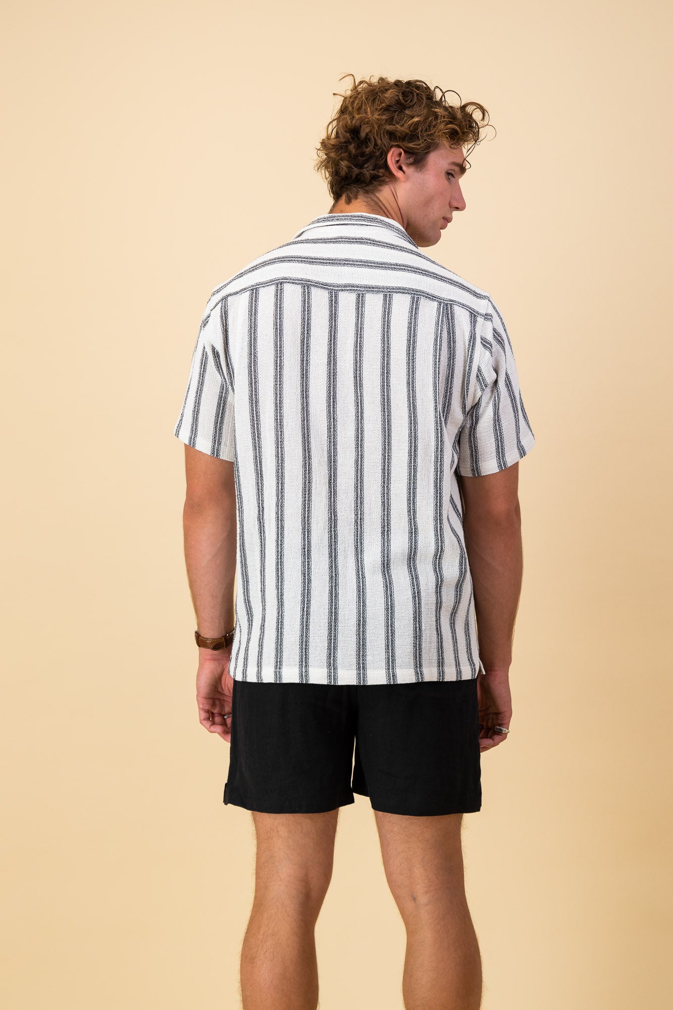 Black Retro Stripe Cotton SS Shirt