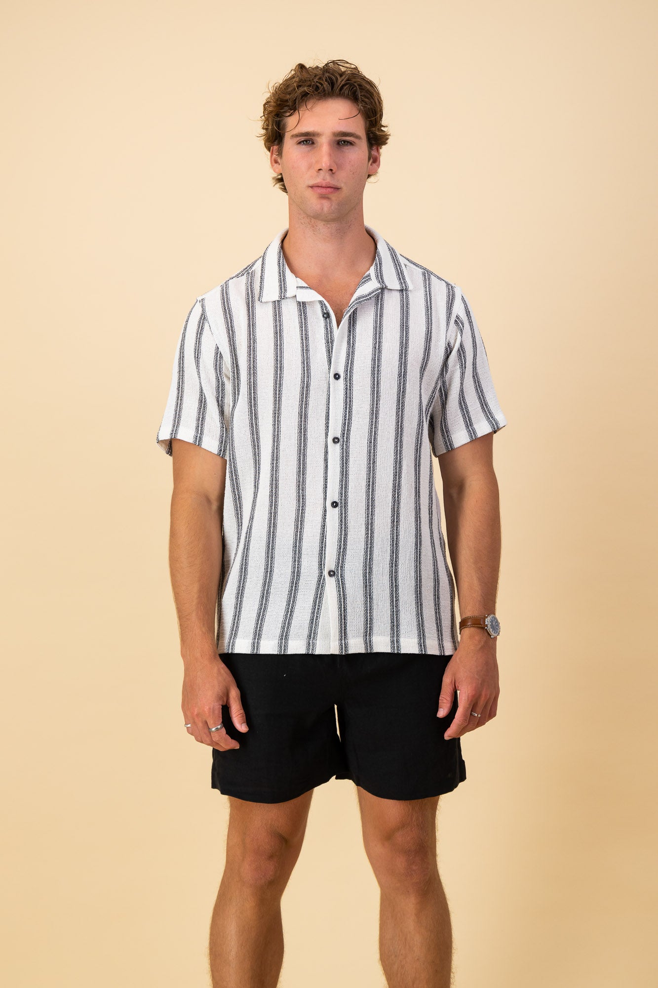 Black Retro Stripe Cotton SS Shirt