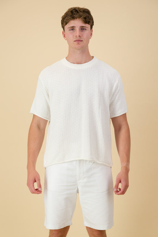 Cotton Knitwear Boxy T-Shirt White