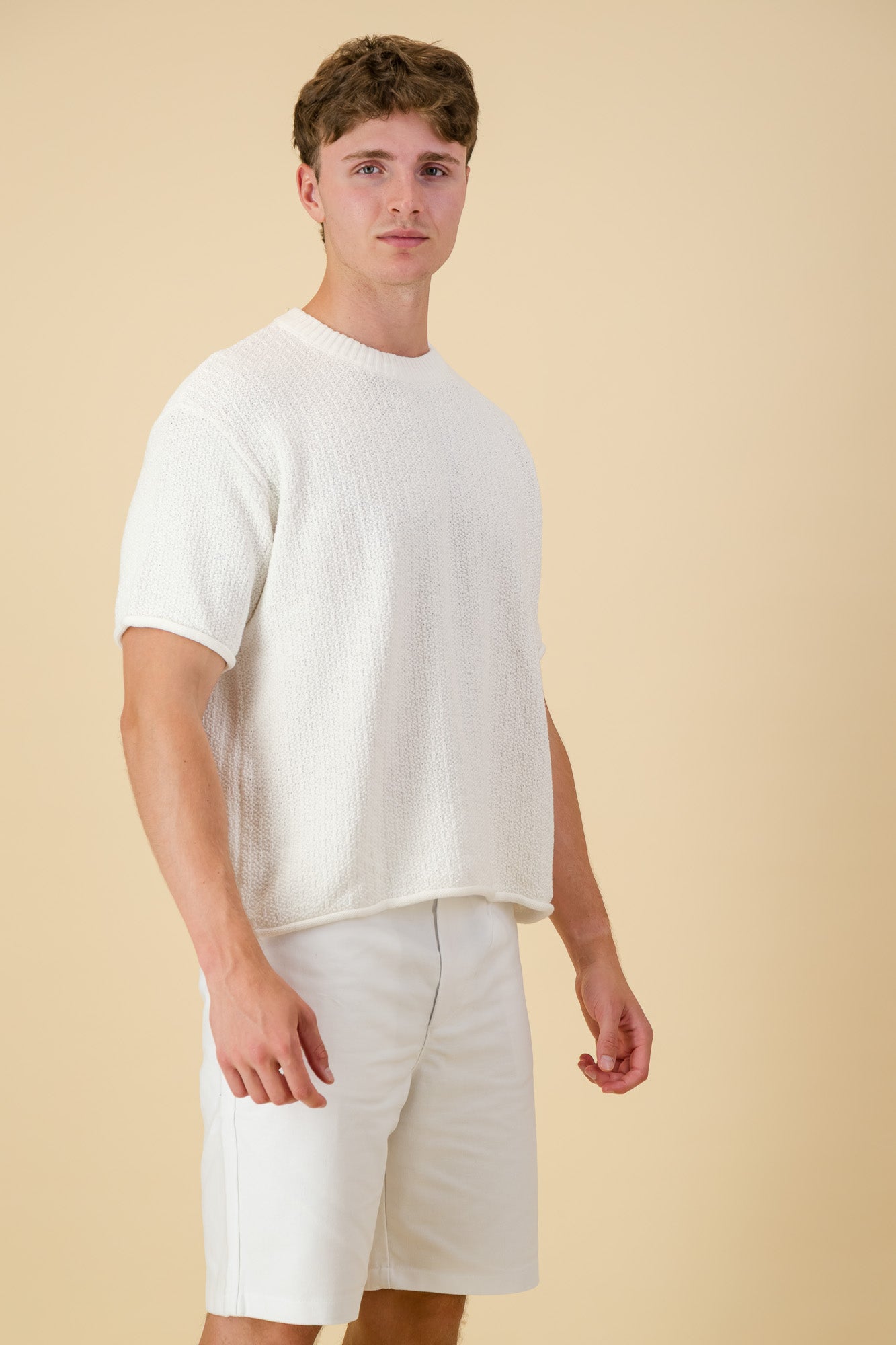 Cotton Knitwear Boxy T-Shirt White