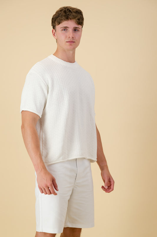 Cotton Knitwear Boxy T-Shirt White